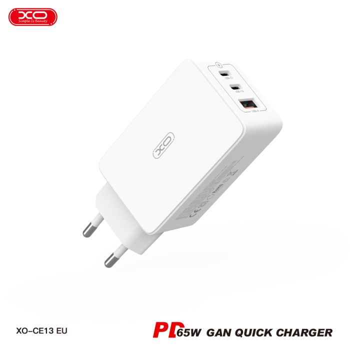 Củ Sạc Nhanh 65W XO CE13 Công Nghệ GaN ( 2 USB-C 65W - 1 USB-A 22.5W)