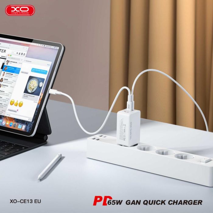 Củ Sạc Nhanh 65W XO CE13 Công Nghệ GaN ( 2 USB-C 65W - 1 USB-A 22.5W)