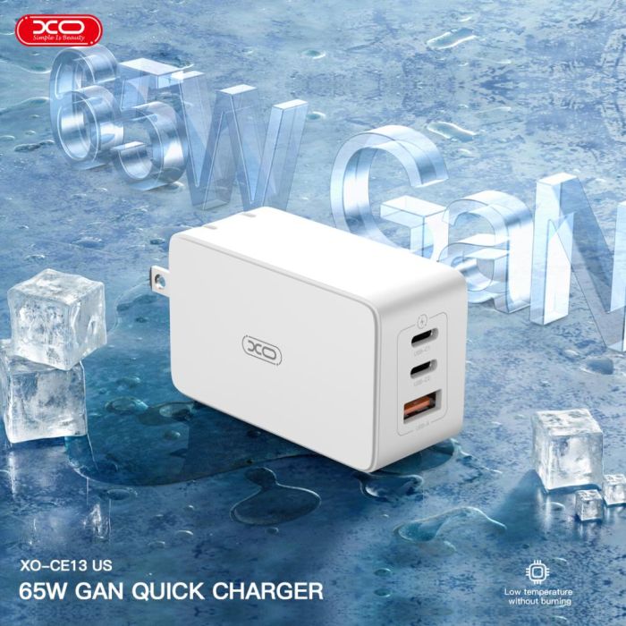 Củ Sạc Nhanh 65W XO CE13 Công Nghệ GaN ( 2 USB-C 65W - 1 USB-A 22.5W)