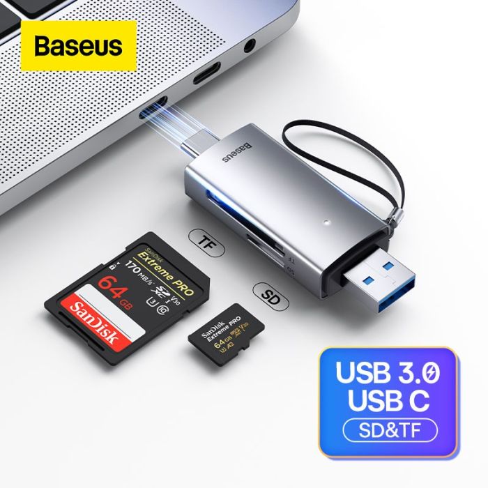 Đầu Đọc Thẻ Nhớ Đa Năng Tốc Độ Cao Baseus Lite Series USB-A & Type-C to SD/TF Card Reader Cho ĐT