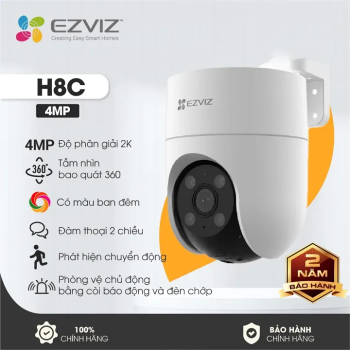 Combo Camera Ngoài Trời EZVIZ H8C (4MP) + Thẻ 32Gb + Hộp Kỹ Thuật - Chính Hãng - Có Màu Ban Đêm