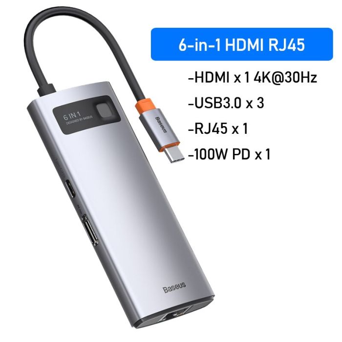 Hub chuyển đa năng 6in1 Baseus Metal Gleam Series Multifunctional Docking Station