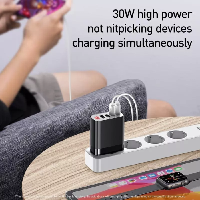 Củ sạc đa năng 4 cổng USB Baseus Mirror Lake Digital Display ( 30W, 4 Ports USB, Travel Charger)