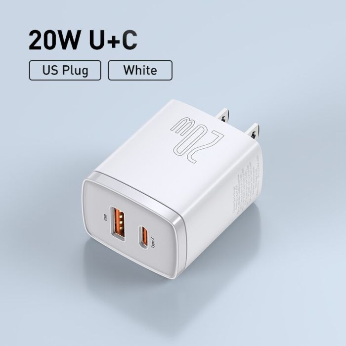 Củ sạc nhanh 20w Baseus Compact Quick Charger 2 cổng USB + USB C, 20W PD/QC 3.0 Multi Quick Charge S