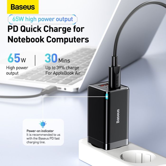 Bộ Sạc Nhanh Baseus GaN5 Pro Fast Charger 2C+U 65W & Baseus Xiaobai Type-C to Type-C 100W