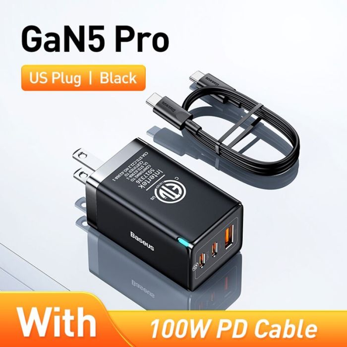 Bộ Sạc Nhanh Baseus GaN5 Pro Fast Charger 2C+U 65W & Baseus Xiaobai Type-C to Type-C 100W