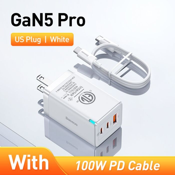 Bộ Sạc Nhanh Baseus GaN5 Pro Fast Charger 2C+U 65W & Baseus Xiaobai Type-C to Type-C 100W