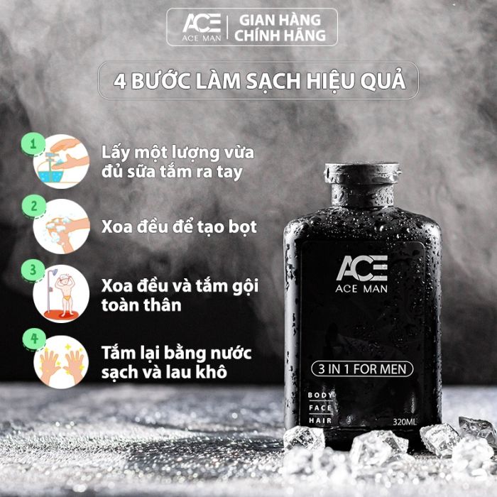 Sữa tắm gội toàn thân 3 in 1 ACEMAN 320 ML hương nước hoa cho nam giới