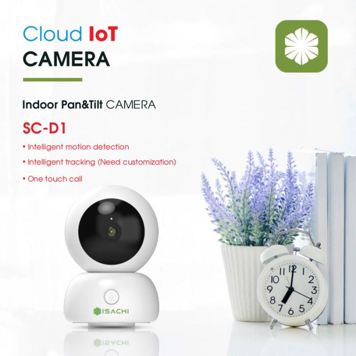 Combo IoT camera ISACHI SC-D1 (2MP) + Thẻ Nhớ 64 + Chân Đế - BH 24 Tháng Full VAT