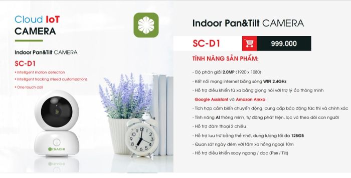 Combo IoT camera ISACHI SC-D1 (2MP) + Thẻ Nhớ 32GB + Chân Đế - BH 24 Tháng Full VAT