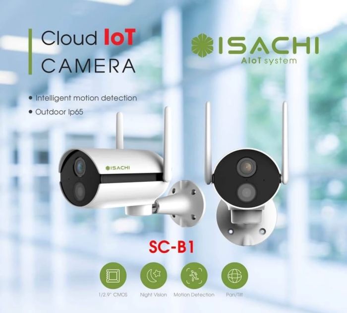 Combo iot Camera ngoài trời ISACHI SC-B1 + Thẻ 32Gb + Hộp Kỹ Thuật - Full VAT - BH 24 Tháng