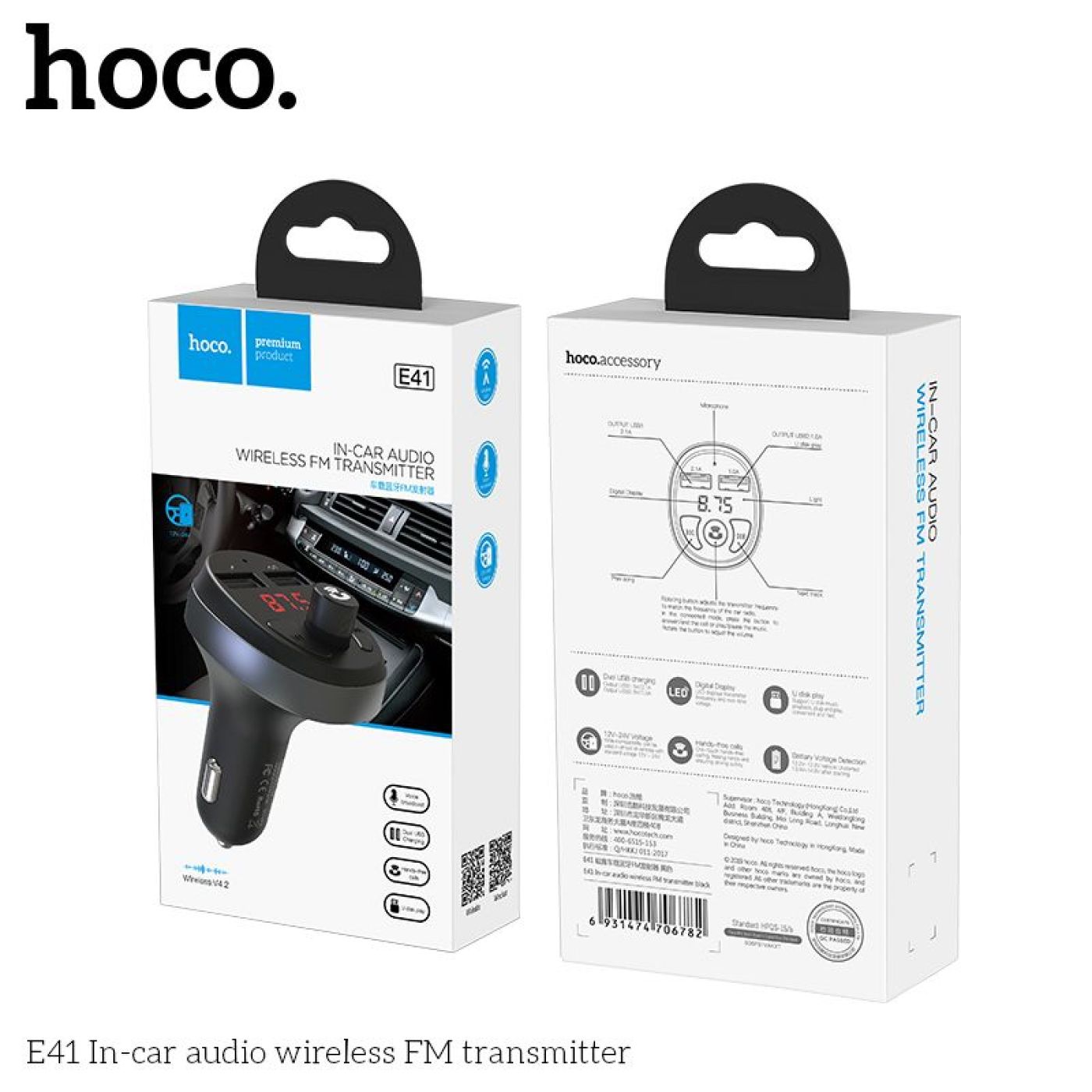 Tẩu sạc đa năng phát nhạc trên oto có 2 cổng usb và tẩu sạc nghe nhạc Hoco E41