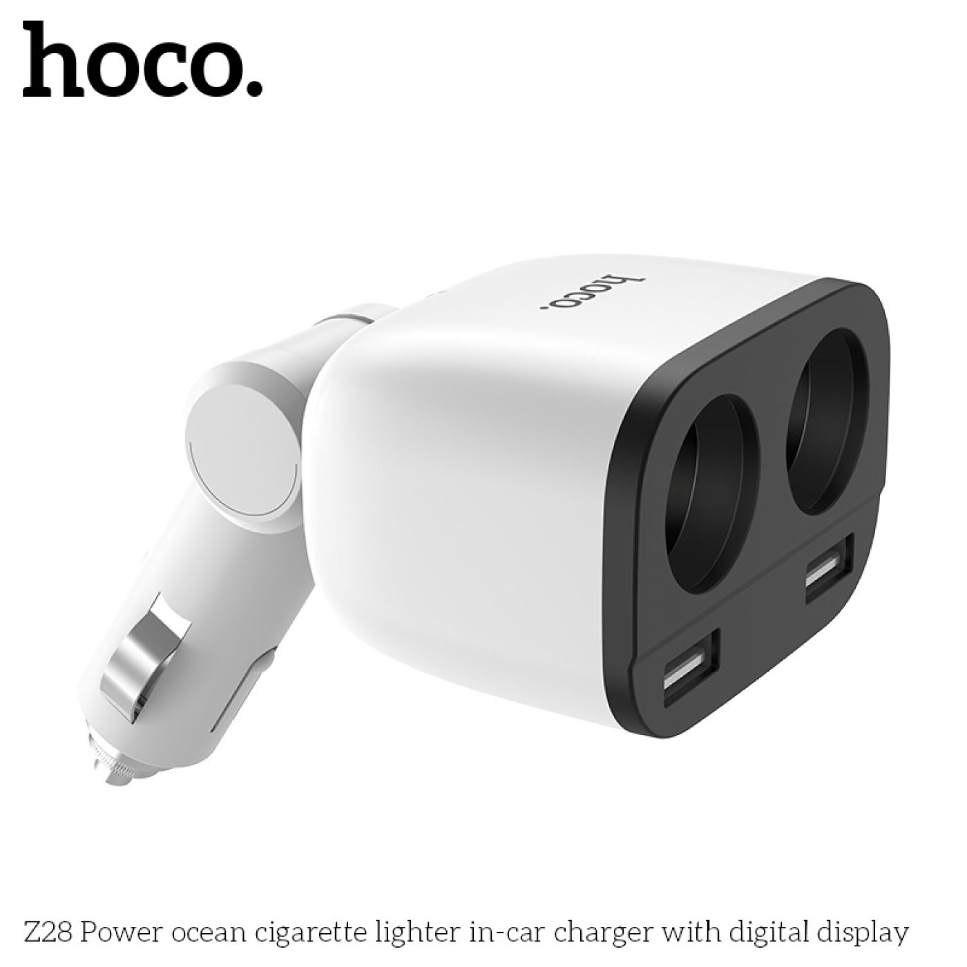 Bộ chia tẩu sạc dùng cho ô tô, xe hơi với 2 lỗ tẩu sạc kết hợp 2 cổng USB, Hoco Z28