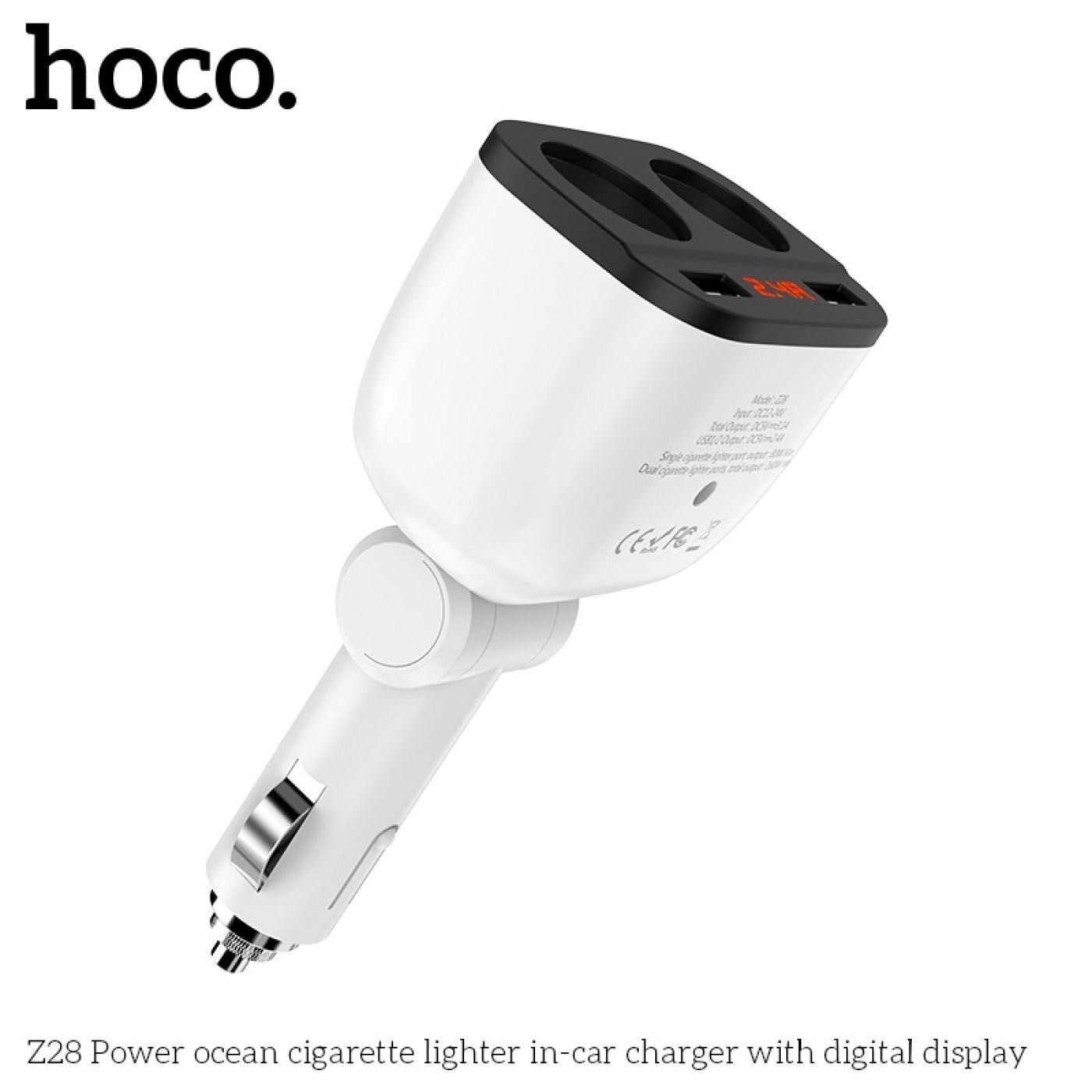 Bộ chia tẩu sạc dùng cho ô tô, xe hơi với 2 lỗ tẩu sạc kết hợp 2 cổng USB, Hoco Z28