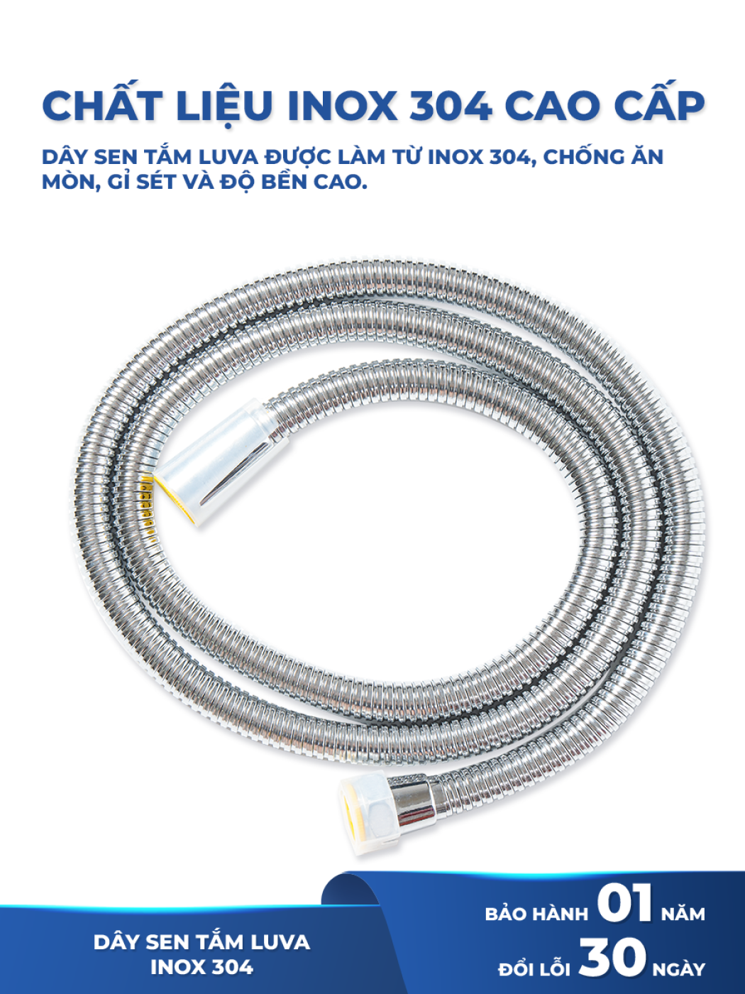 Dây Sen Tắm Luva, BH 1 Năm, Đổi Lỗi 30 Ngày, Dài 1.5m, Lõi Đồng, Chống Xoắn, Inox