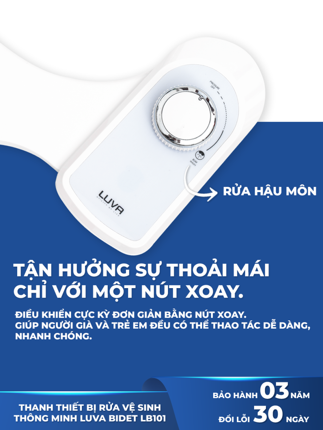 Vòi rửa vệ sinh thông minh LUVA BIDET LB101, BH 3 năm, đổi lỗi 100 ngày