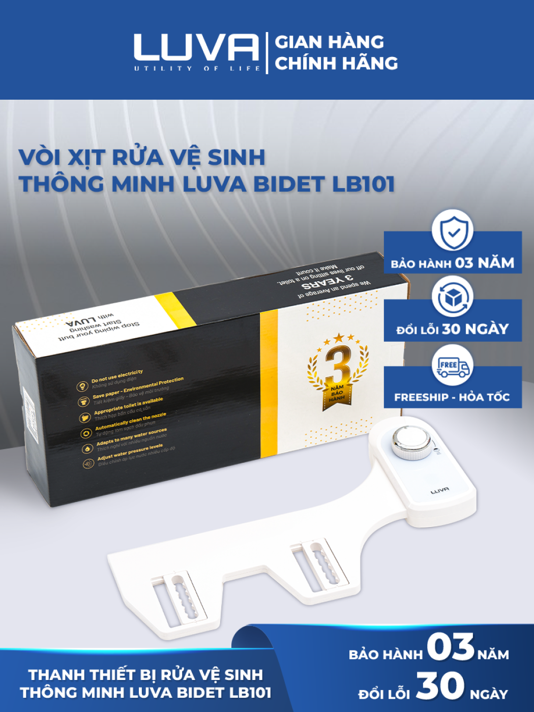 Vòi rửa vệ sinh thông minh LUVA BIDET LB101, BH 3 năm, đổi lỗi 100 ngày