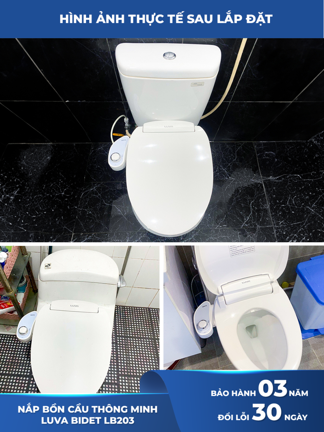 Nắp bồn cầu vệ sinh thông minh Luva Bidet LB203, Bảo hành 3 năm, đổi lỗi 100 ngày