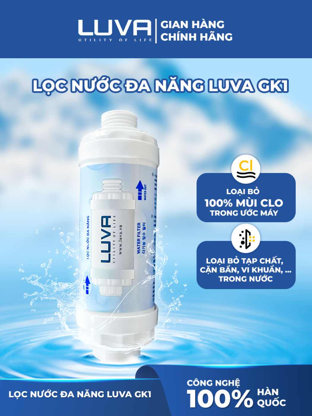 Bộ lọc nước đa năng Luva GK1 lọc vòi sen tắm, máy rửa bát, máy giặt, vòi rửa bát, bồn cầu