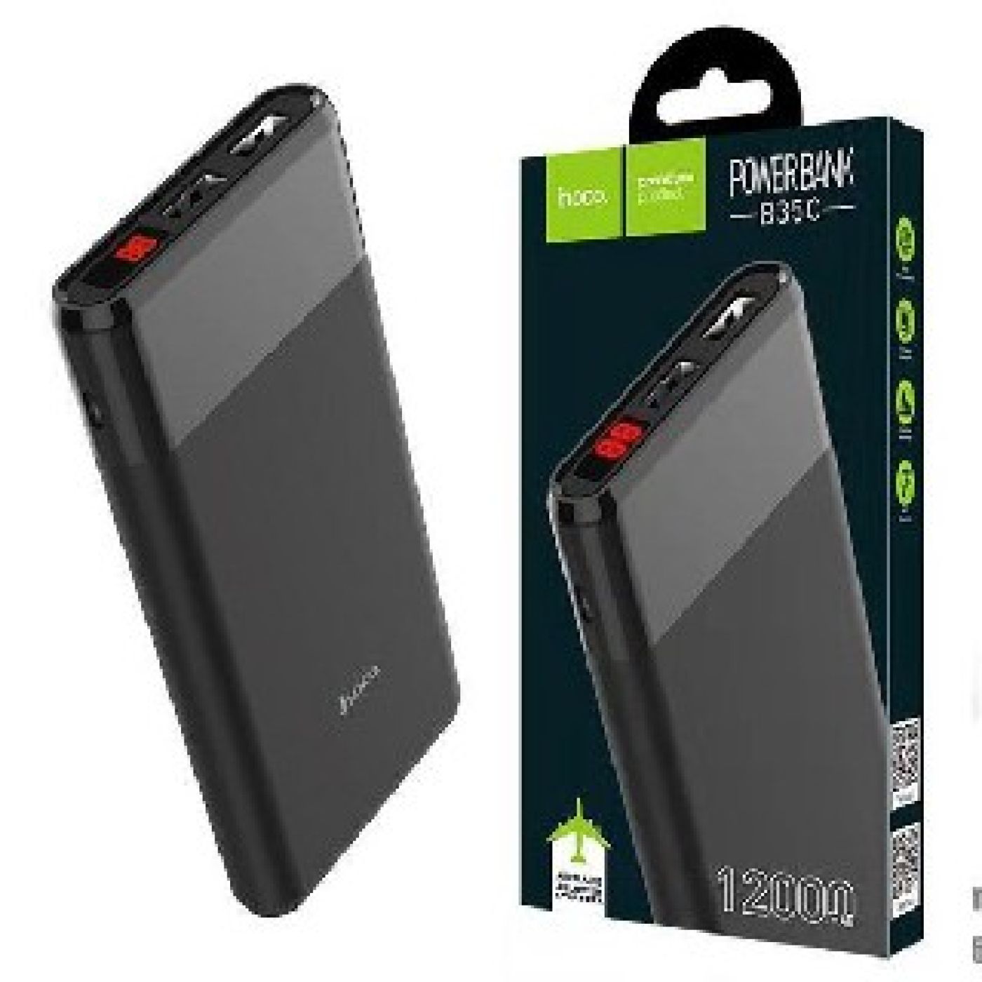 Pin sạc dự phòng dung lượng 12000mah tiện lợi đầu ra 2 cổng USB hoco B35C Bảo hành chính hãng