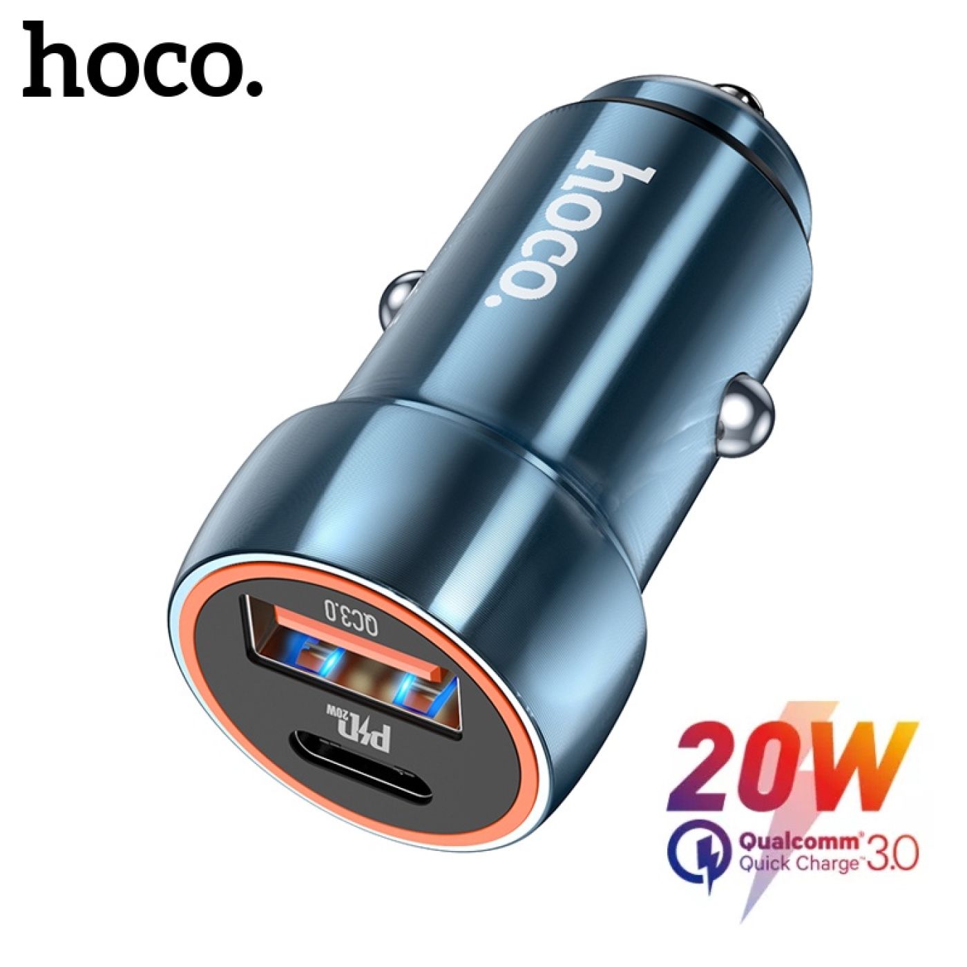 Tẩu sạc nhanh cho ô tô 20W tiện lợi với 2 cổng (1 cổng usb + 1 cổng typec) Hoco Z46A