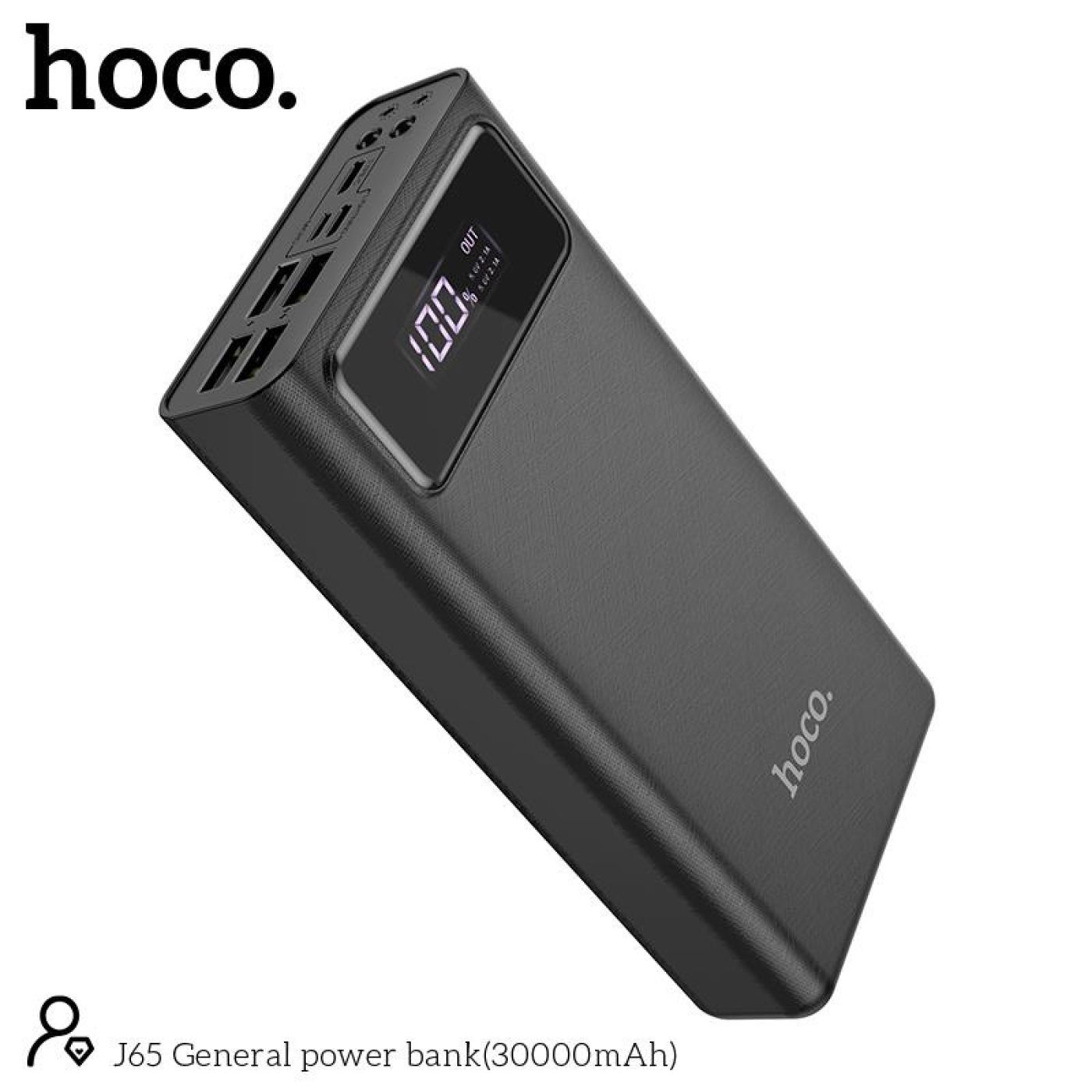 Pin sạc dự phòng dung lương cao 30000mah, có đèn led với 4 cổng sạc USB ra tiện lợi hoco J65