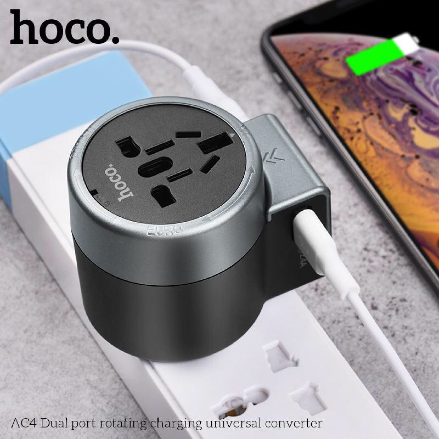 Củ sạc du lich đa năng tiện lợi phù hợp các loại chân cắm hiện nay kèm cổng sạc USB hoco AC4