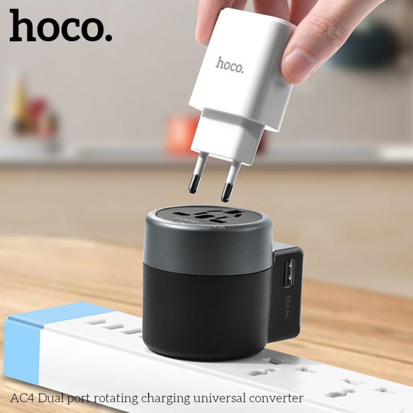 Củ sạc du lich đa năng tiện lợi phù hợp các loại chân cắm hiện nay kèm cổng sạc USB hoco AC4