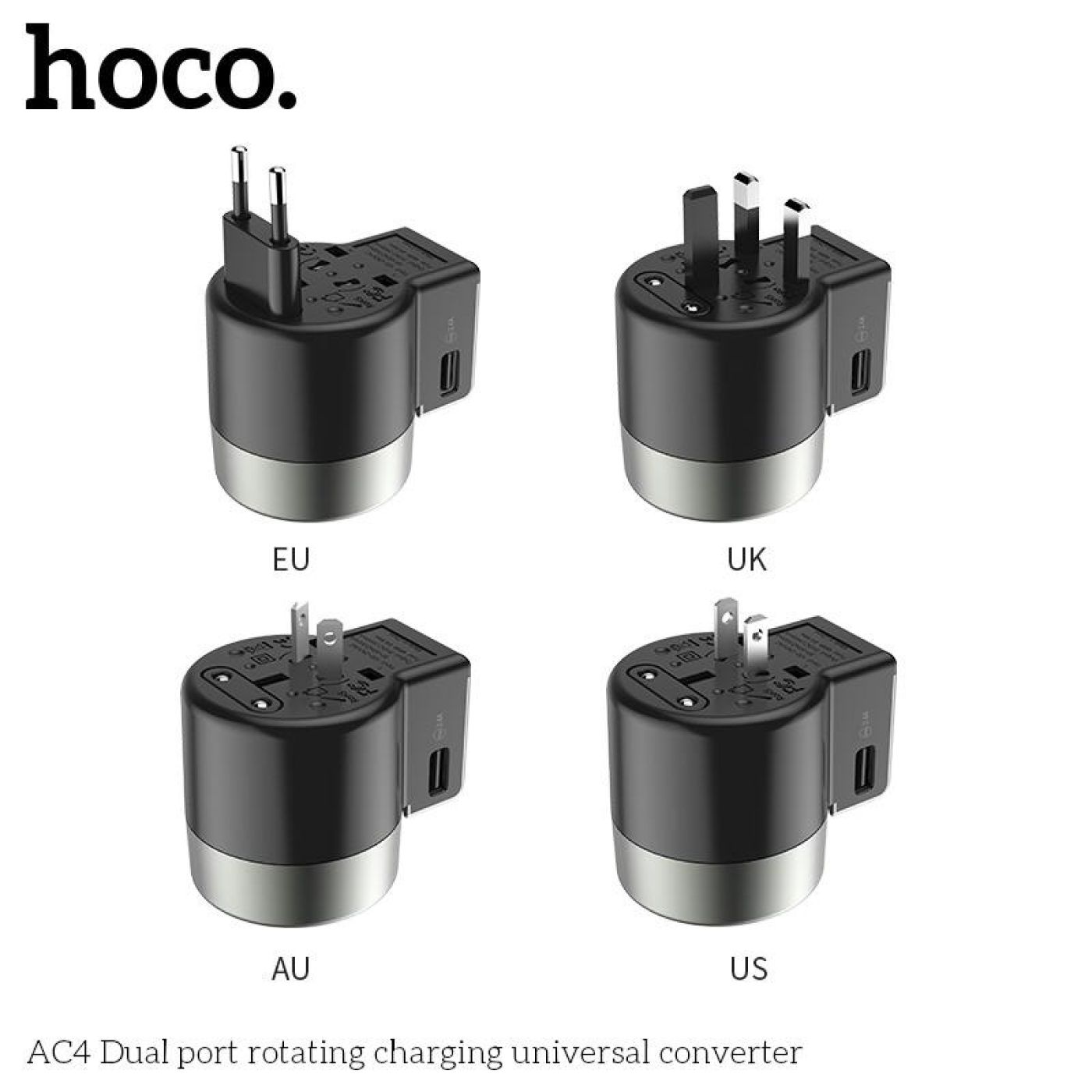 Củ sạc du lich đa năng tiện lợi phù hợp các loại chân cắm hiện nay kèm cổng sạc USB hoco AC4