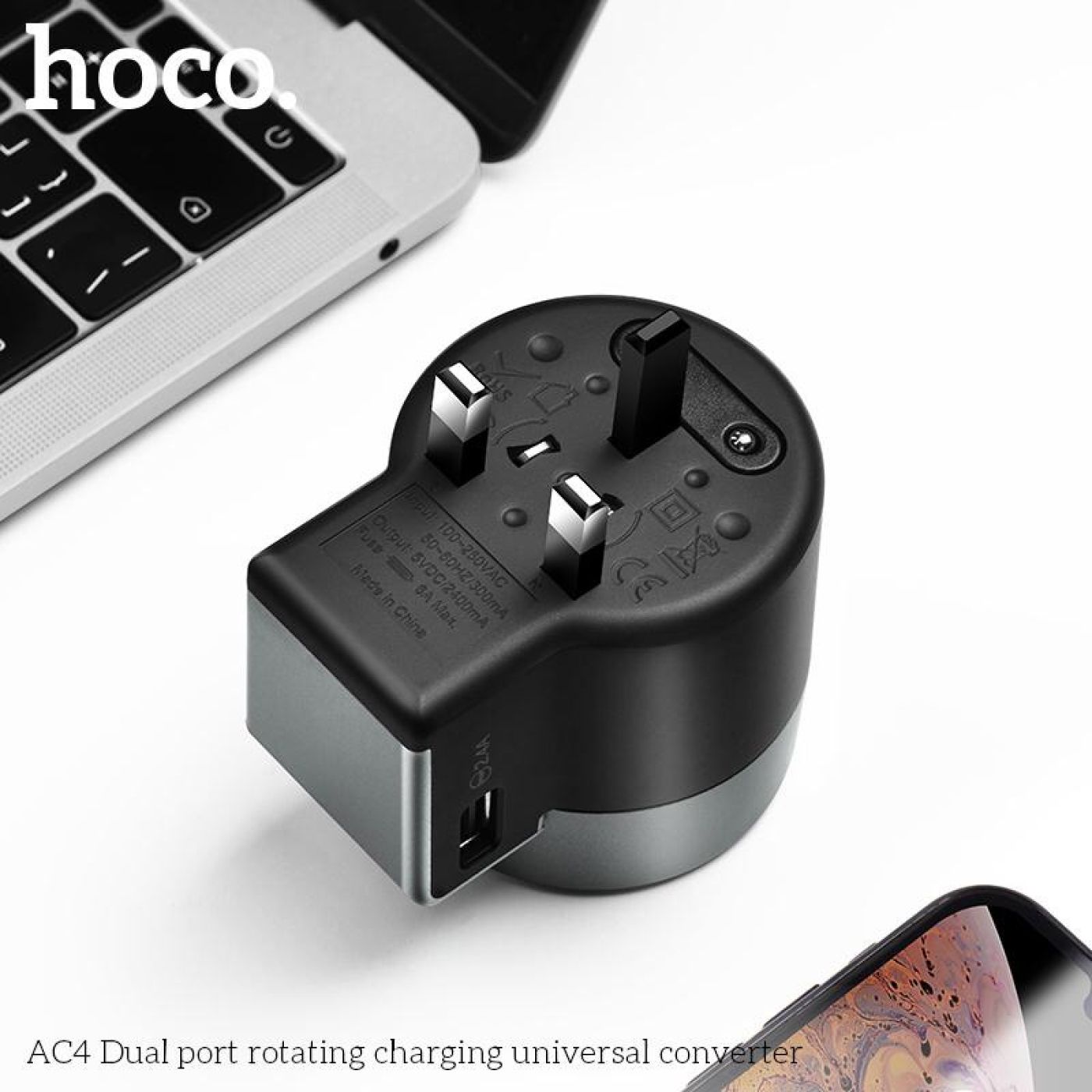 Củ sạc du lich đa năng tiện lợi phù hợp các loại chân cắm hiện nay kèm cổng sạc USB hoco AC4