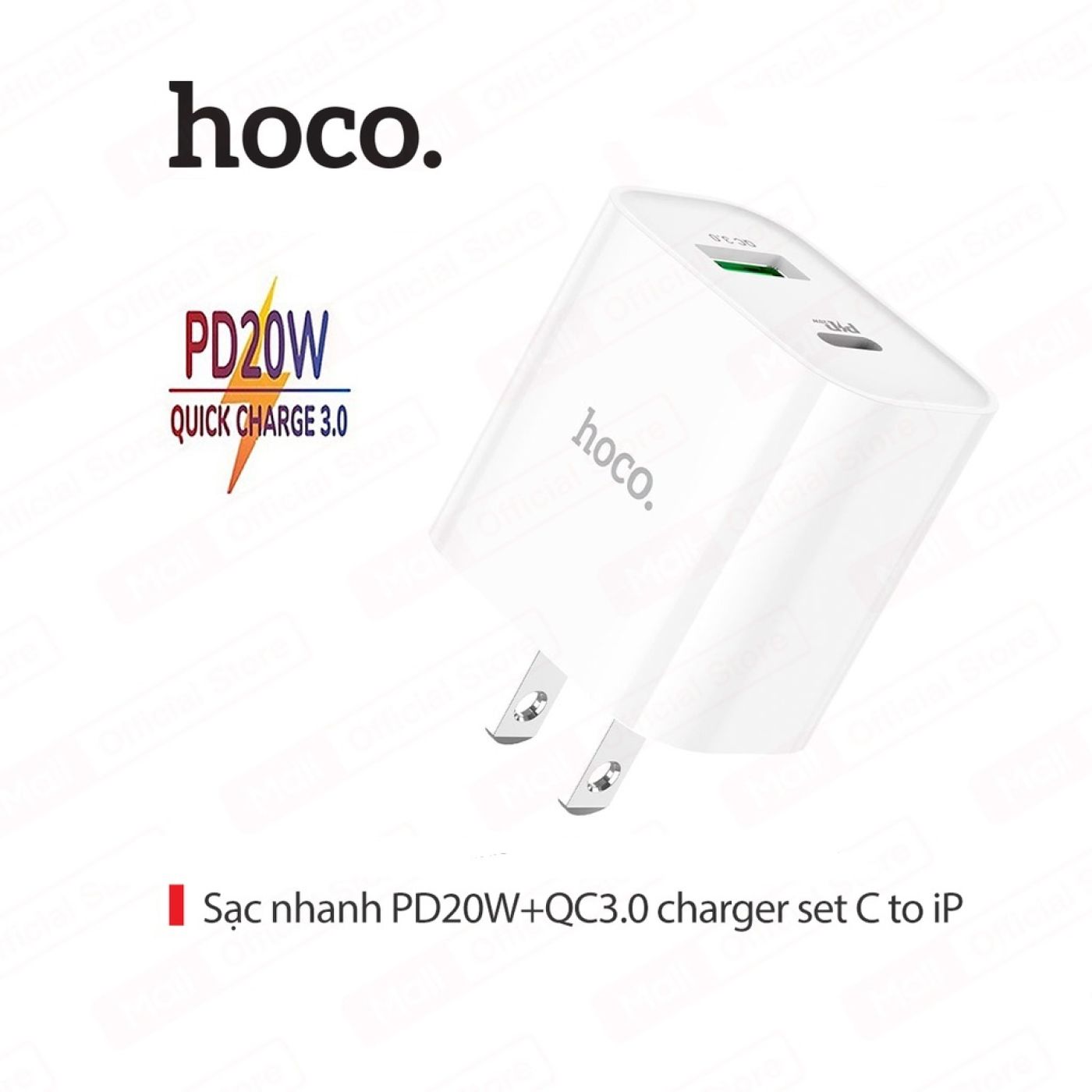 Củ sạc nhanh QC3.0 PD20W ổn định dòng điện, chống cháy nổ hoco C80