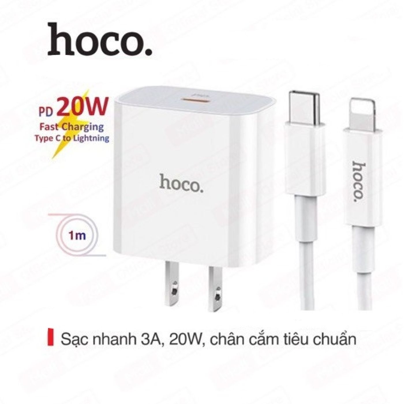 Bộ sạc nhanh 20W kèm dây sạc ai phon dài 1m, lõi đồng nguyên chất, chống cháy nổ hoco C76