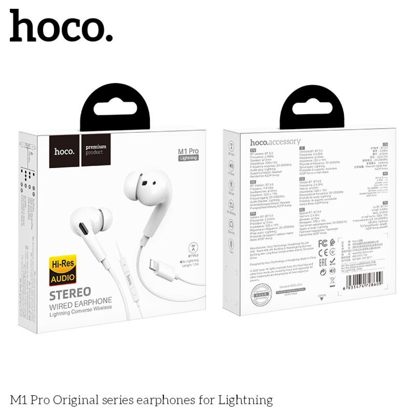 Tai nghe dây chân cắm i Phôn chuyển đổi kết nối bluetooth V5.0 hoco M1 Pro chân lightning