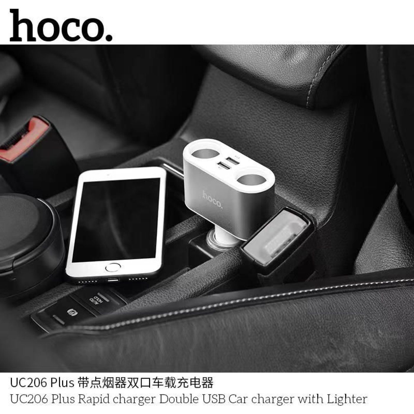 Tẩu sạc nhanh oto 4 cổng Hoco UC206 plus - cốc sạc 4 in 1 2 cổng usb 2 cổng chia trên ô tô xe hơi