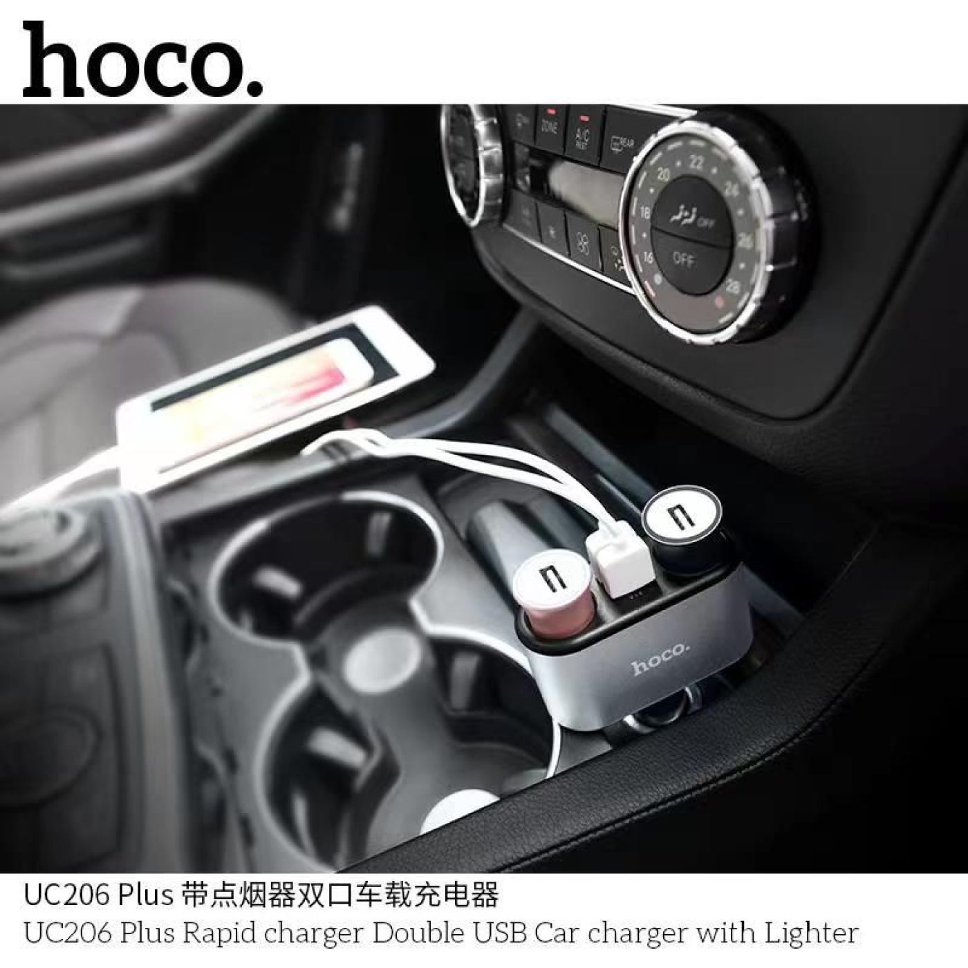 Tẩu sạc nhanh oto 4 cổng Hoco UC206 plus - cốc sạc 4 in 1 2 cổng usb 2 cổng chia trên ô tô xe hơi