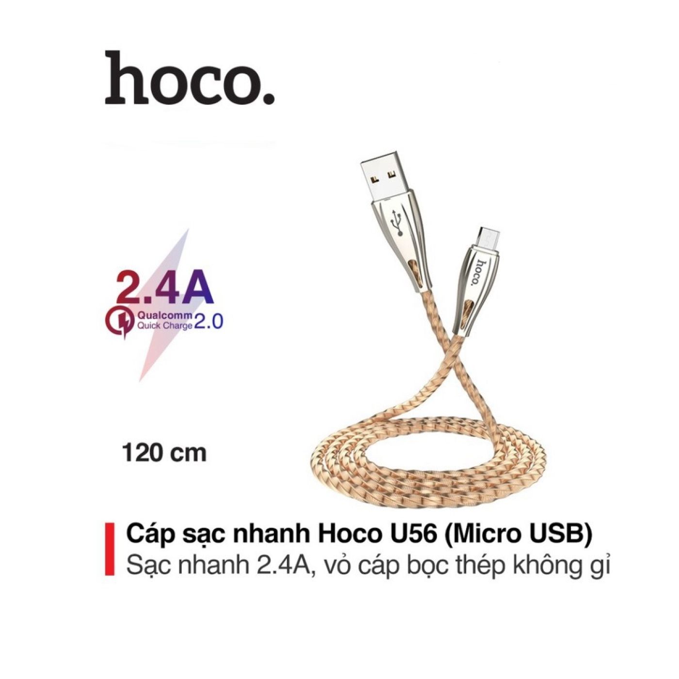 Cáp sạc nhanh Hoco U56 Micro USB dành cho Smart phone Table dài 1.2m 2.4A Max