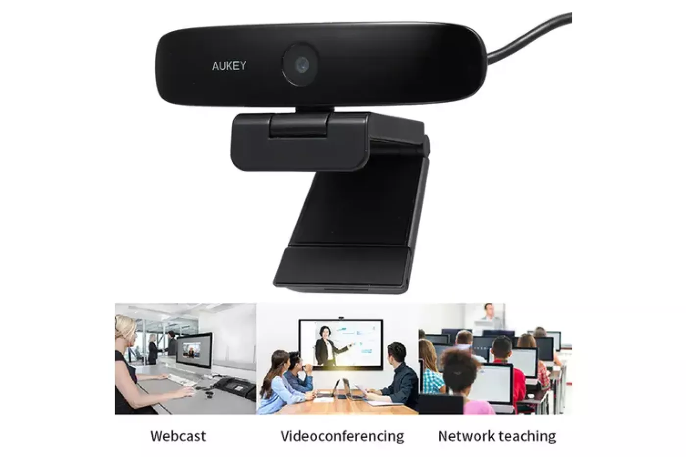 Webcam Aukey ( Đức ) PC-LM5 1080P với 2 Mic , chân cắm USB cho PC , máy tính , laptop