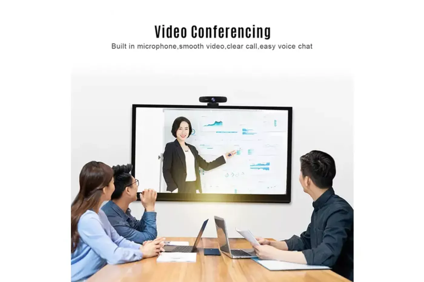 Webcam Aukey ( Đức ) PC-LM5 1080P với 2 Mic , chân cắm USB cho PC , máy tính , laptop