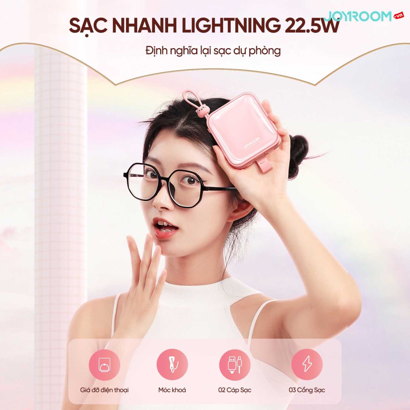 Sạc dự phòng Joyroom Jelly Series 12W Power Bank 10000mAh tích hợp 2 dây sạc USBC + iPhone