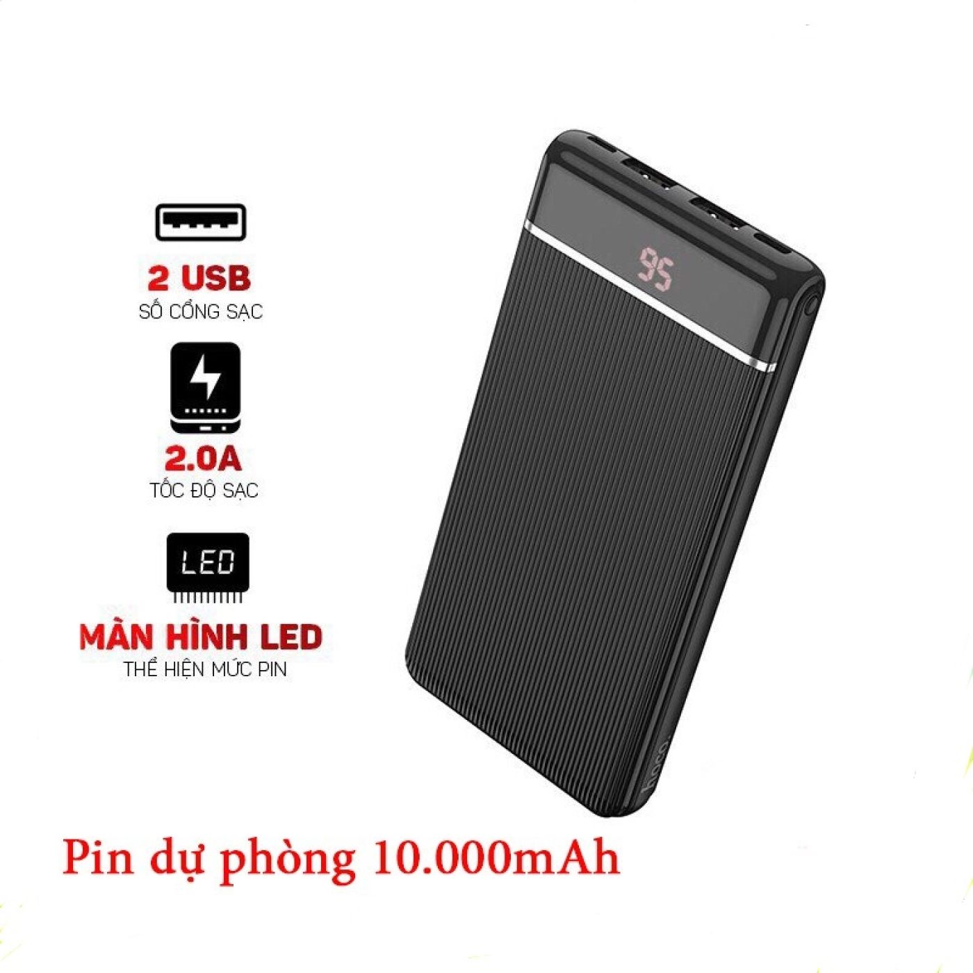 Pin sạc dự phòng 10000mah sạc nhanh với 2 cổng USB tiện lợi màn hình led hiển thị pin hoco j59