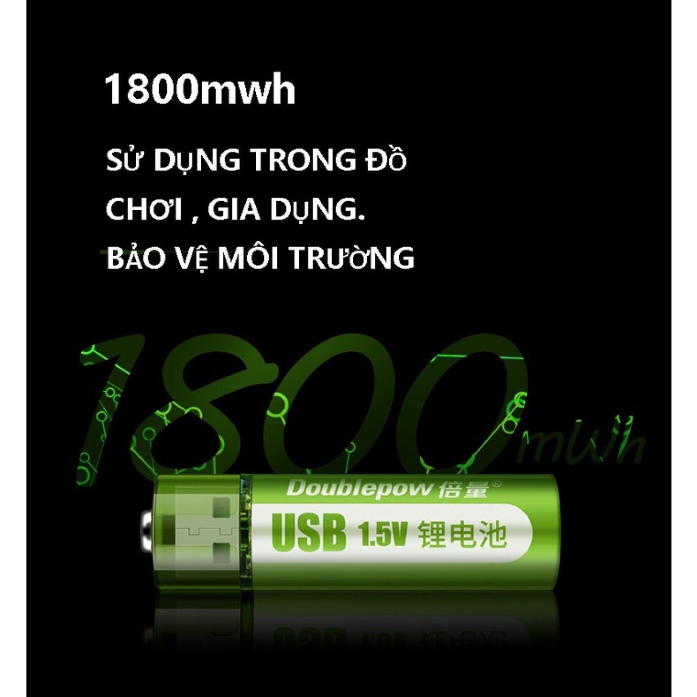 Pin sạc AA 1.5v Lithium cổng USB Doublepow pin tiểu số 5 pin AA sạc 1800mah dùng vĩnh cửu