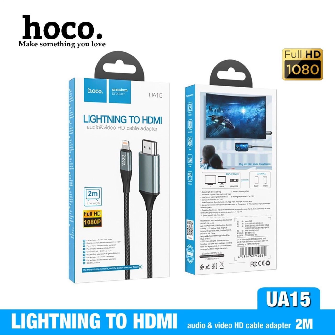 Đầu chuyển chân Lightning-HDMI Hoco UA15 dây dài 2m.