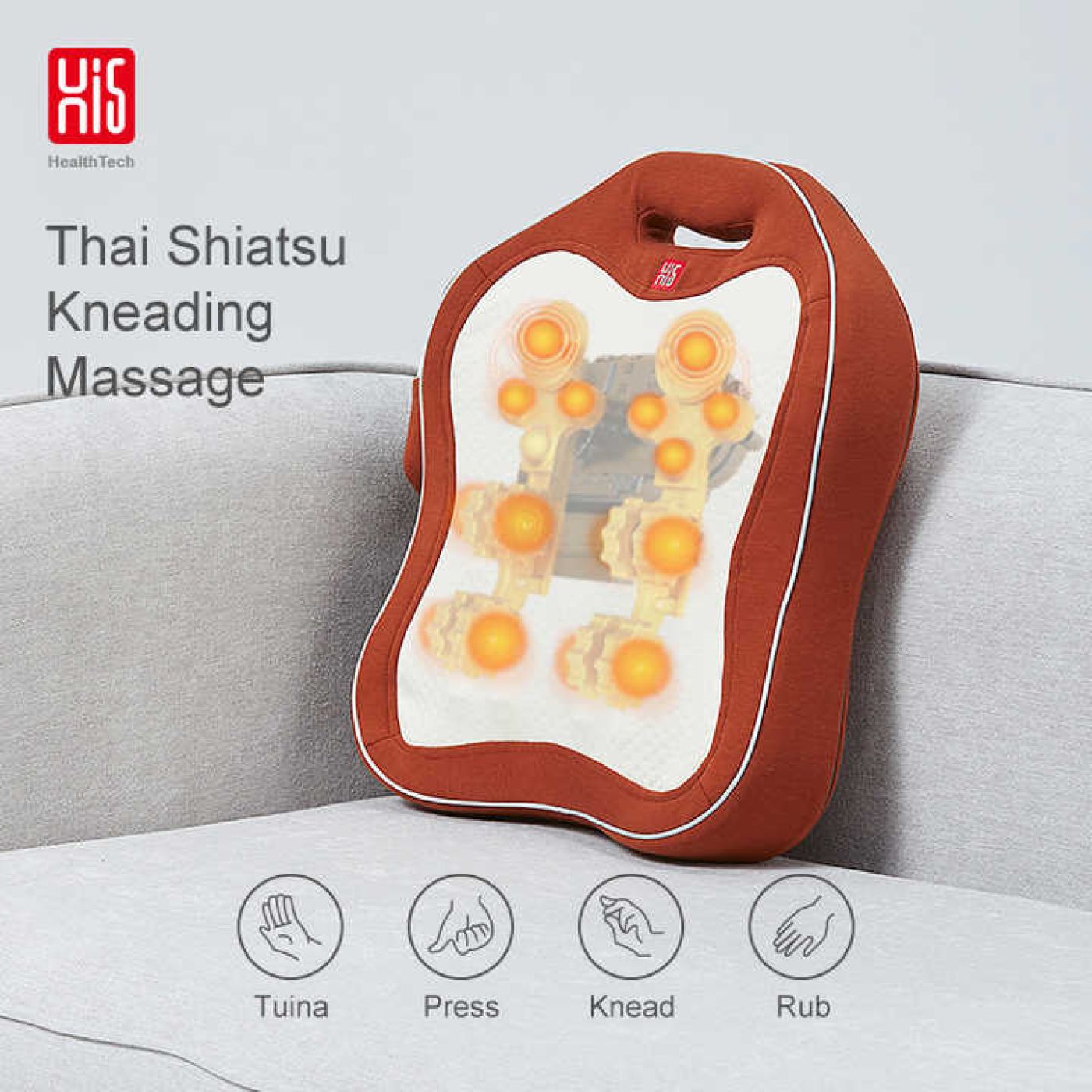 Gối tựa Massage Hi5 Baylor Shiatsu bi xoay đá nóng , dùng được cho xe hơi