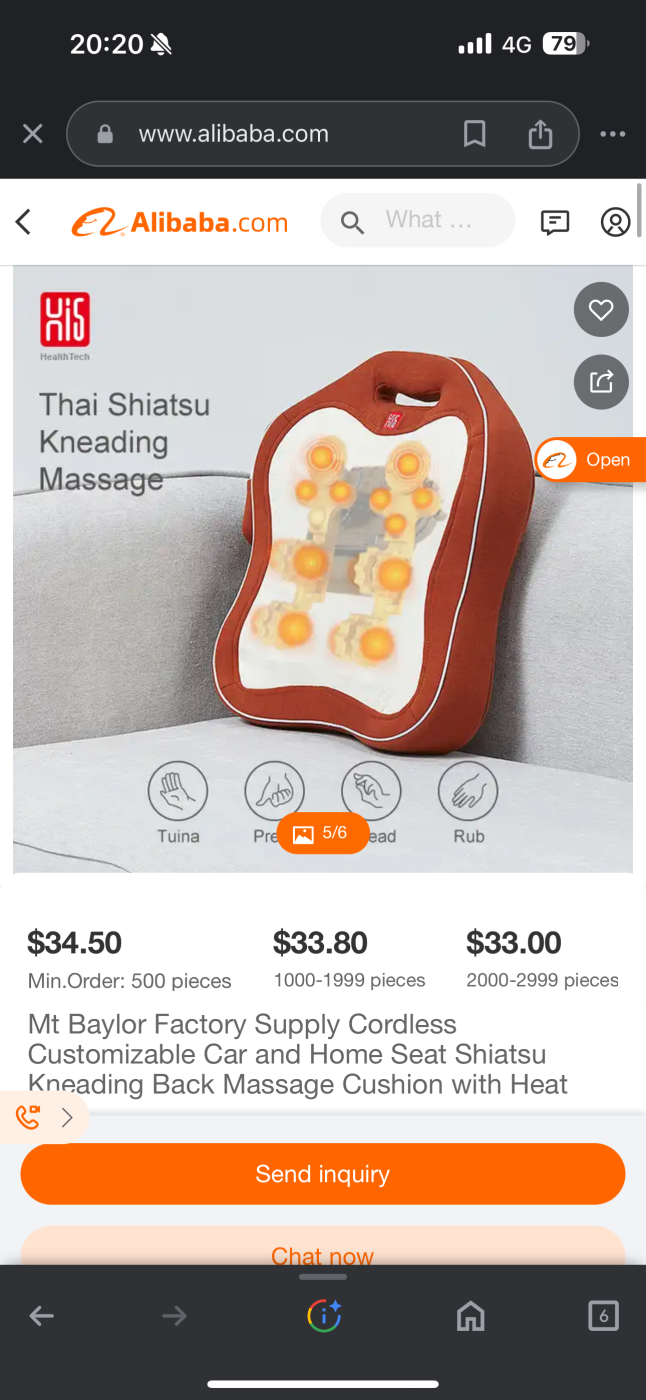 Gối tựa Massage Hi5 Baylor Shiatsu bi xoay đá nóng , dùng được cho xe hơi