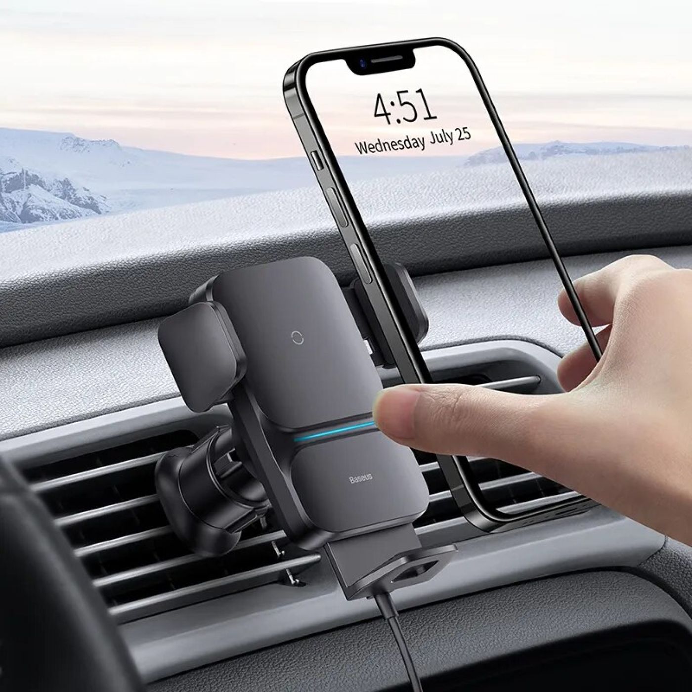 Bộ Đế Giữ Điện Thoại Tích Hợp Sạc Không Dây Baseus Wisdom Auto Alignment Car Mount Wireless Charger