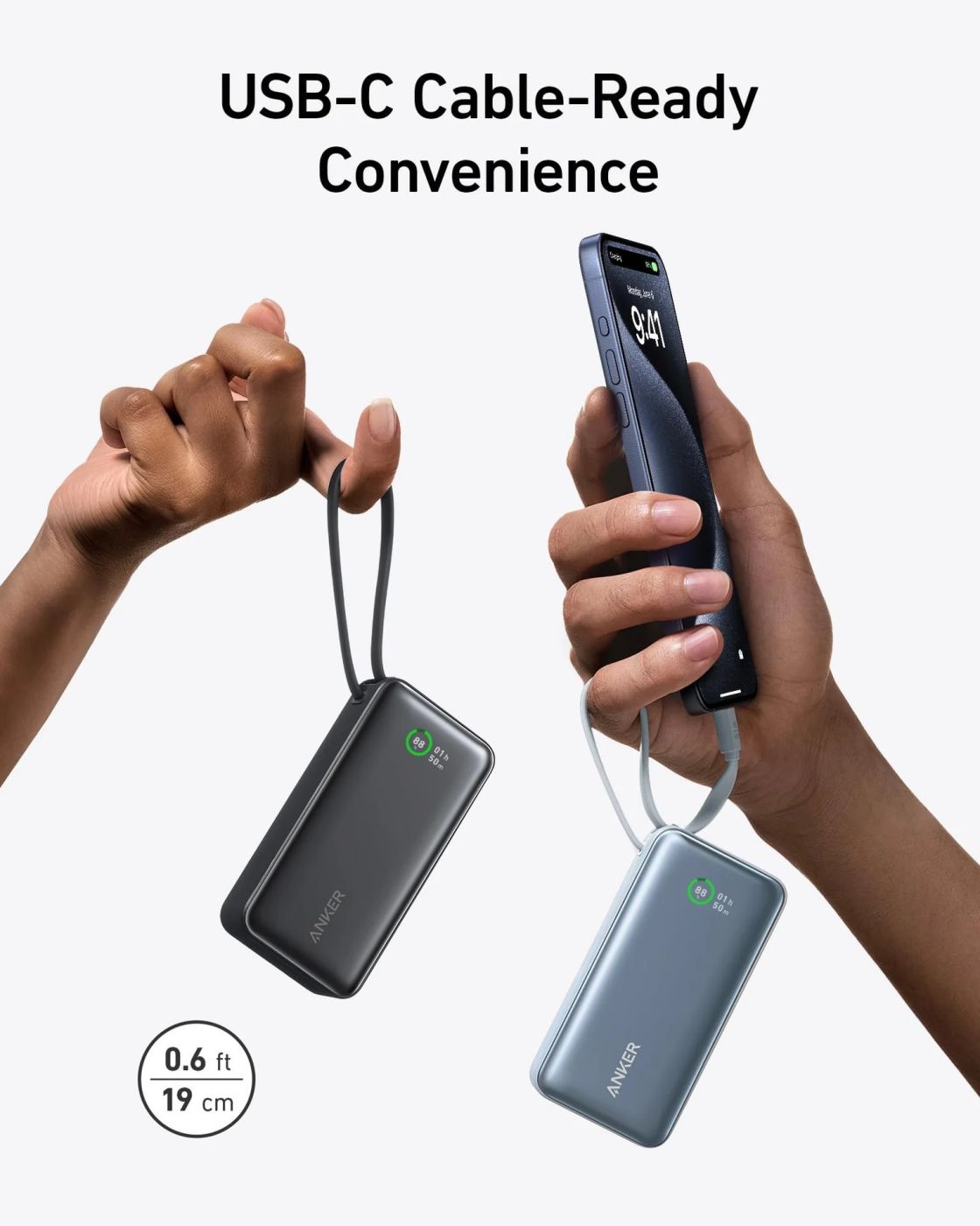 Sạc dự phòng Anker Nano 30W A1259 tích hợpmCáp usb -C đến C màu Xanh