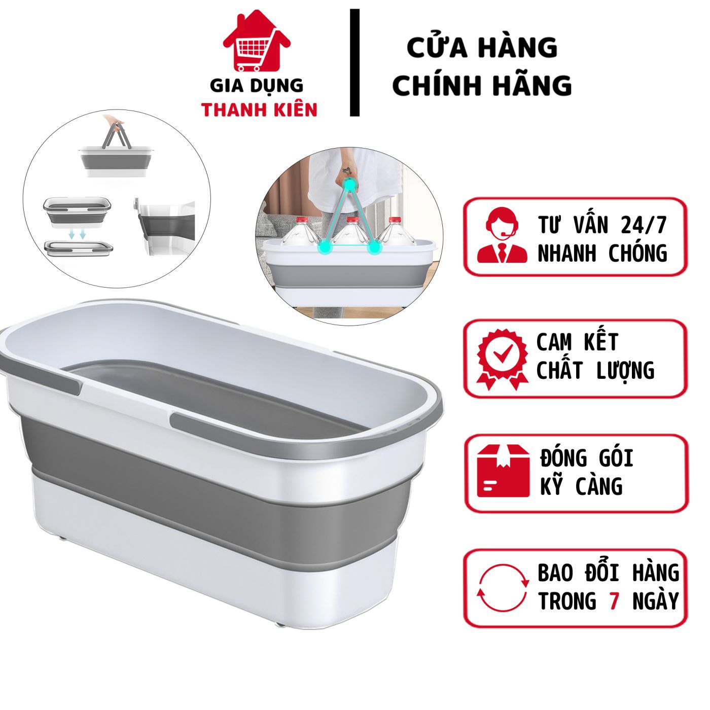 Xô nước gấp gọn, thùng gập silicon đa năng vệ sinh nhà cửa, xô giặt lau nhà, chùi kính, xô ô tô Than