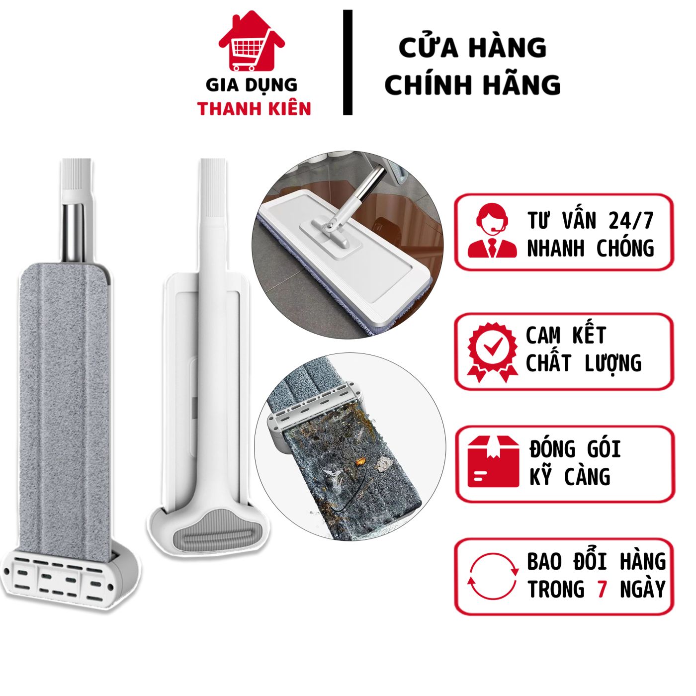 Cây lau nhà tự vắt, chổi lau xoay 360 độ thông minh thiết kế gọn nhẹ cao cấp Thanh Kiên TK002