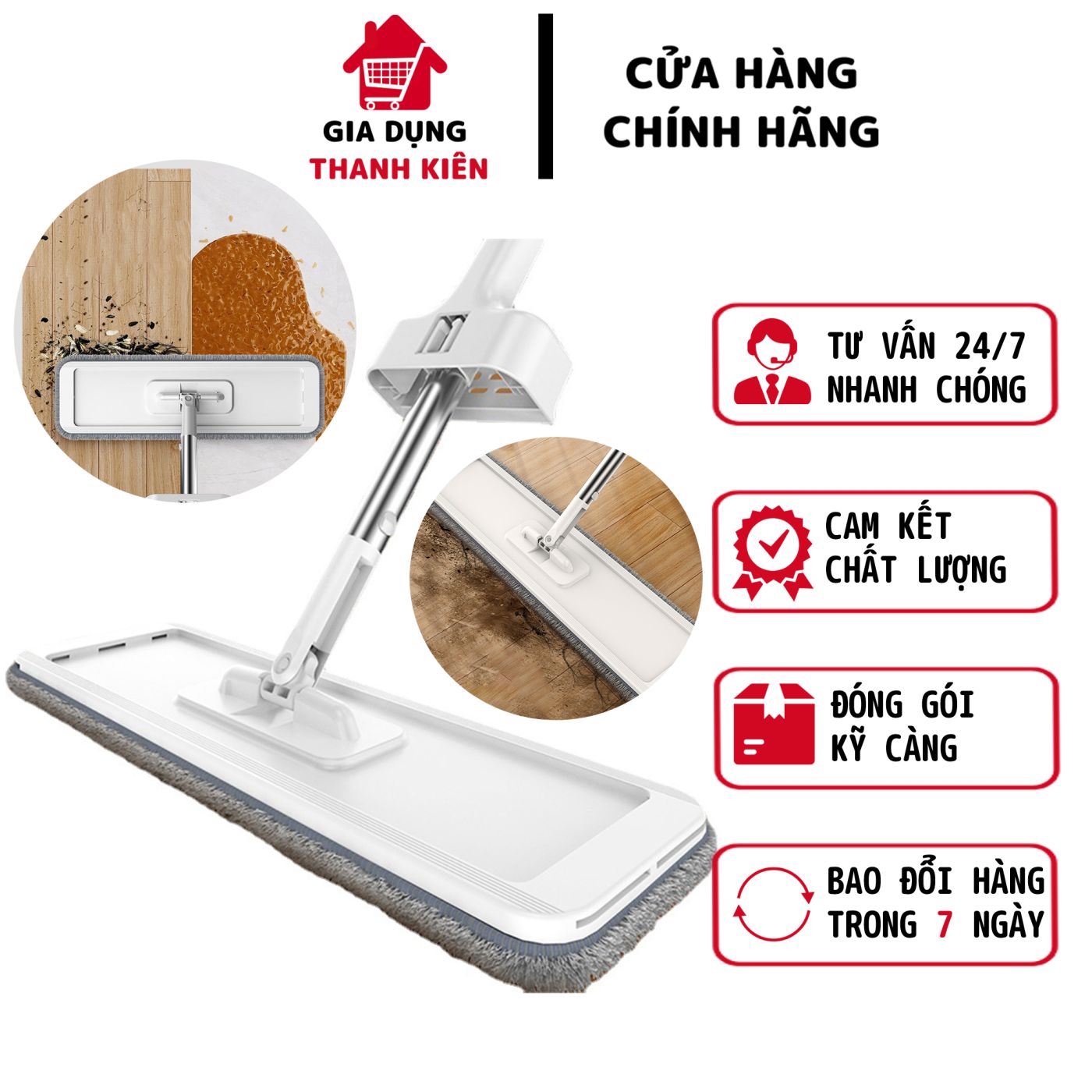 Cây lau nhà tự vắt, chổi lau xoay 360 độ lau sàn gạch, sàn gỗ thiết kế gọn nhẹ cao cấp Thanh Kiên TK