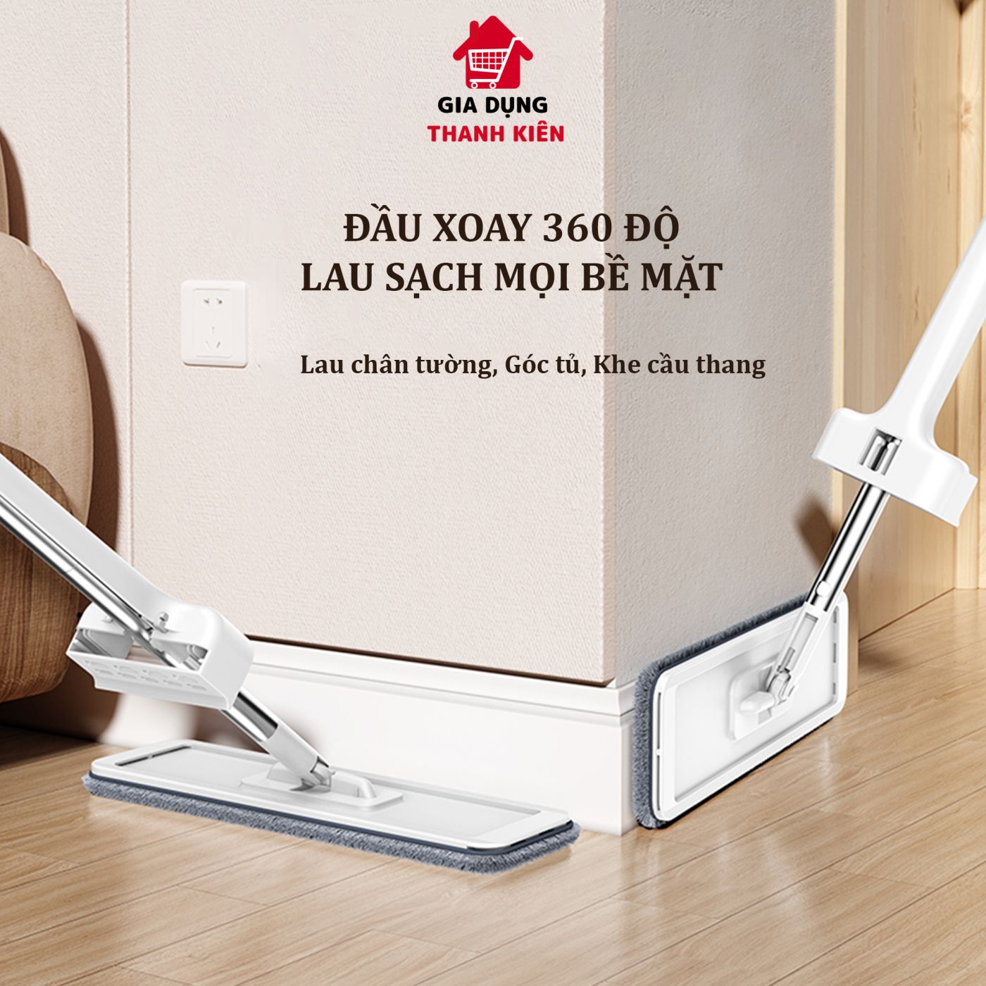 Cây lau nhà tự vắt, chổi lau xoay 360 độ lau sàn gạch, sàn gỗ thiết kế gọn nhẹ cao cấp Thanh Kiên TK